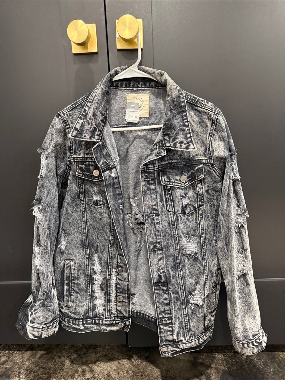 Fantastic Fawn Distressed Washed Black & Gray Jean Jacket